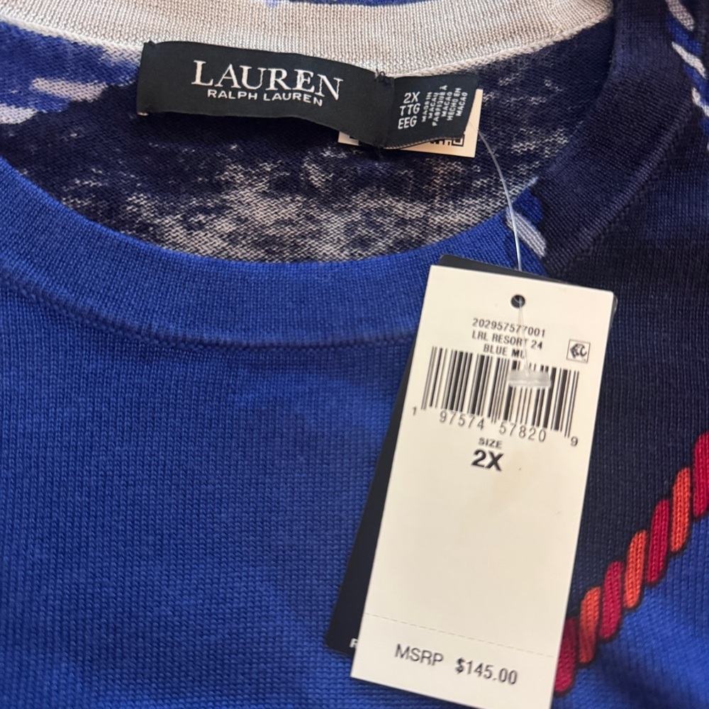 NWT Women Plus RALPH LAUREN Spring Beach Nautical Coastal Print light Sweater 2X - Picture 6 of 8